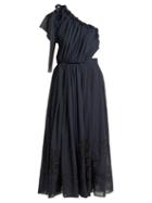 Matchesfashion.com Fendi - Silk Appliqu Cotton Voile Dress - Womens - Navy