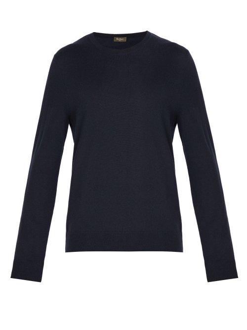 Matchesfashion.com Berluti - Leather Trimmed Cashmere Sweater - Mens - Navy