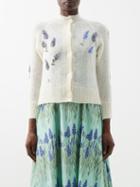 Bernadette - Sage Crystal-embellished Mohair-blend Cardigan - Womens - White Multi
