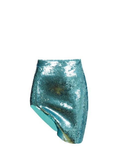 Loewe - Asymmetric Sequinned-jersey Mini Skirt - Womens - Green