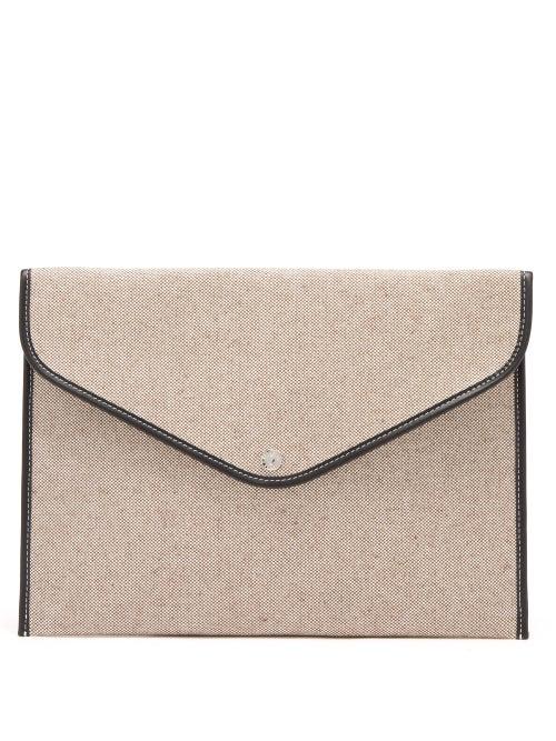 Rue De Verneuil - Enveloppe Xl Leather-trim Cotton-canvas Pouch - Womens - Beige