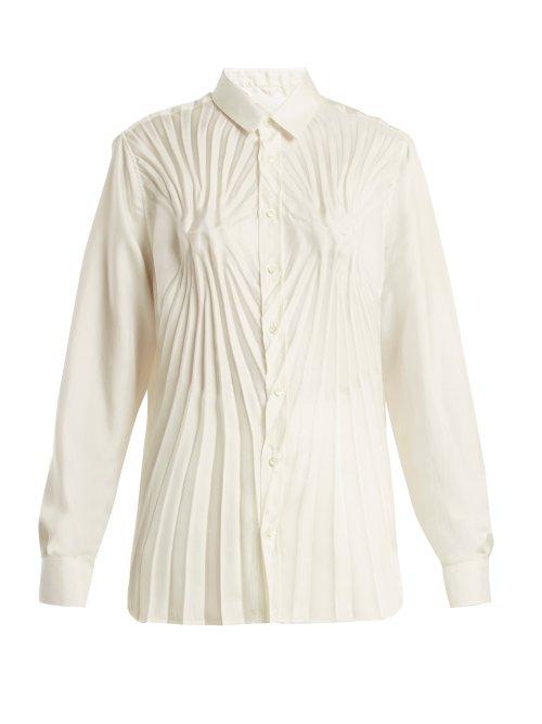Matchesfashion.com Maison Margiela - Pleated Satin Blouse - Womens - White