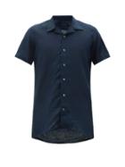 Matchesfashion.com Thom Sweeney - Cuban-collar Linen Shirt - Mens - Navy