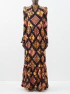 La Doublej - Visconti Tile-print Crepe Maxi Dress - Womens - Black Print