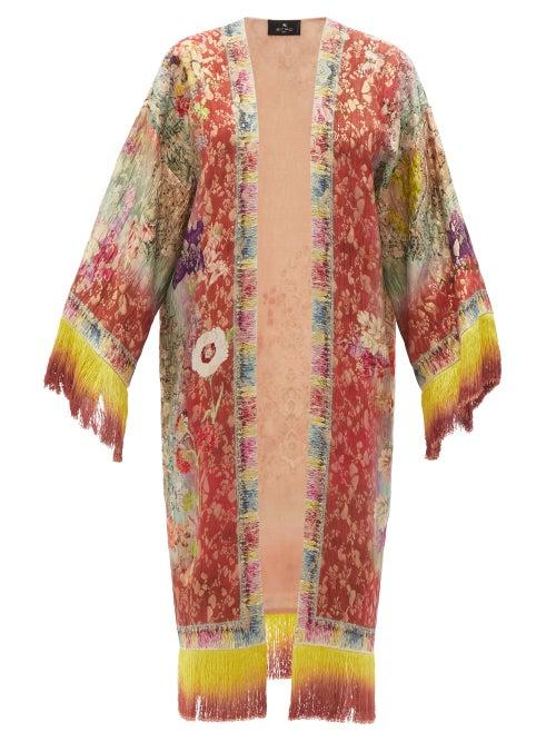 Ladies Accessories Etro - Fringed Floral-jacquard Coat - Womens - Beige Multi