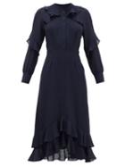 Matchesfashion.com Cefinn - Ruffle-trimmed Voile Midi Dress - Womens - Navy