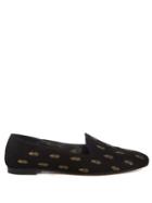 Aquazzura Pineapple Embroidered Suede Foldable-heel Loafers
