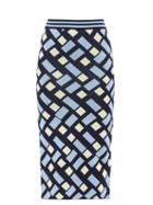 Dodo Bar Or - Brian Side-slit Geometric-jacquard Midi Skirt - Womens - Blue Multi