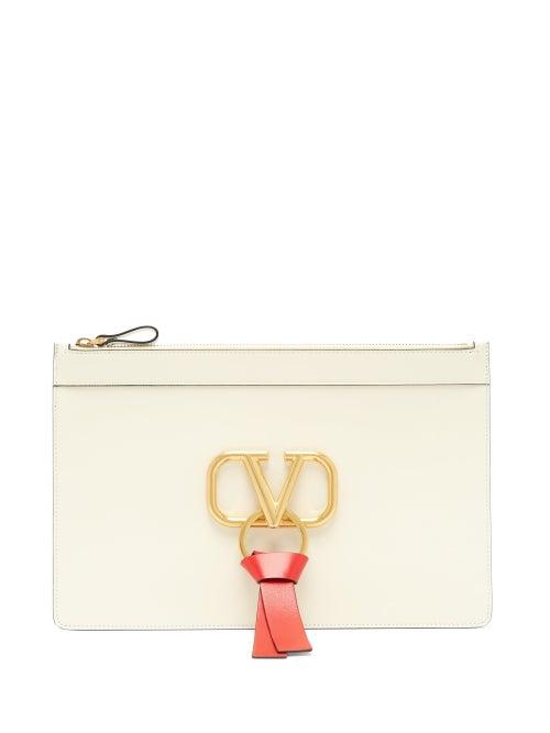 Matchesfashion.com Valentino Garavani - V-ring Leather Pouch - Womens - Ivory