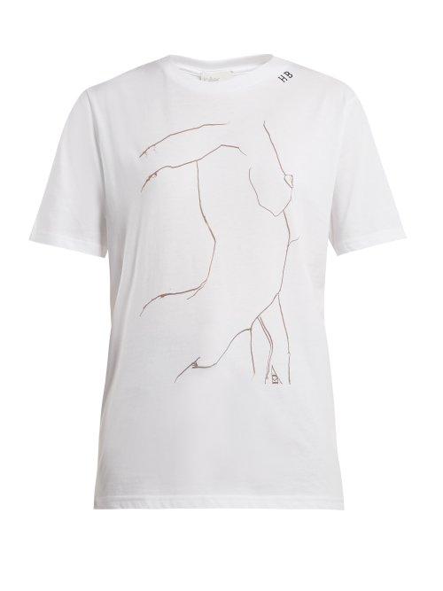 Matchesfashion.com Hillier Bartley - Line Drawing Print Cotton T Shirt - Womens - White Black