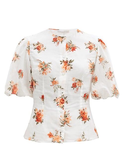 Matchesfashion.com Emilia Wickstead - Selena Puffed-sleeve Floral-print Cotton Top - Womens - White Print