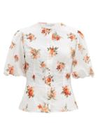 Matchesfashion.com Emilia Wickstead - Selena Puffed-sleeve Floral-print Cotton Top - Womens - White Print