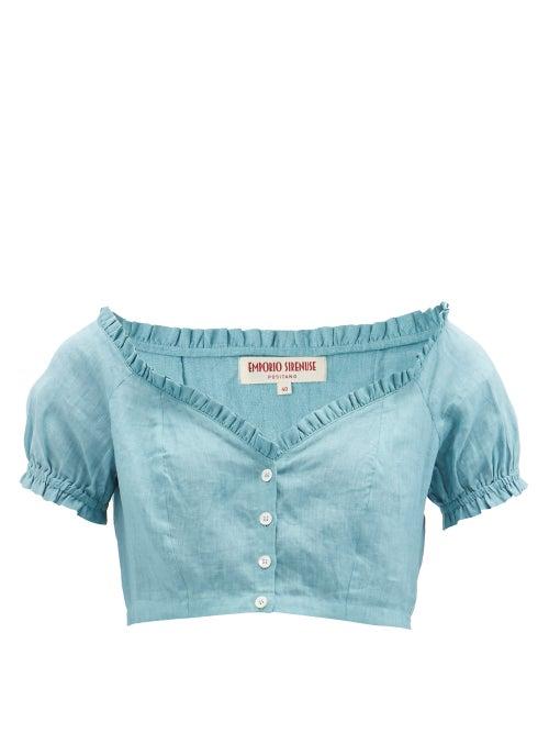 Emporio Sirenuse - Lightwind Linen Crop Top - Womens - Teal
