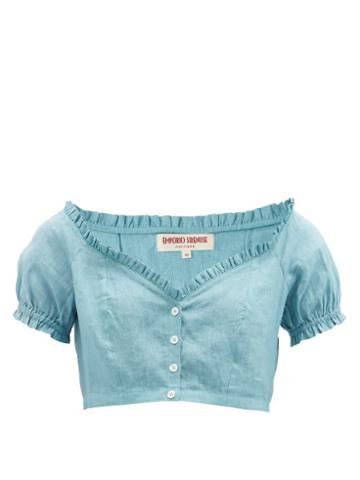 Emporio Sirenuse - Lightwind Linen Crop Top - Womens - Teal