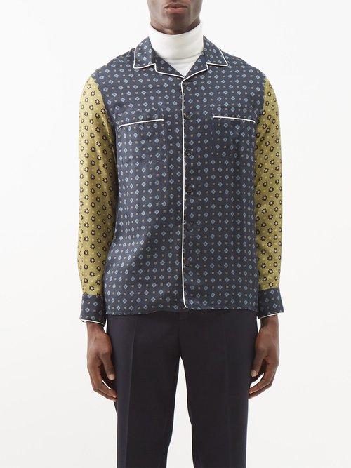 Erdem - Lucius Patchwork-print Satin-twill Shirt - Mens - Multi