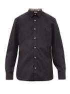 Matchesfashion.com Burberry - Louis Logo Embroidered Cotton Blend Poplin Shirt - Mens - Black