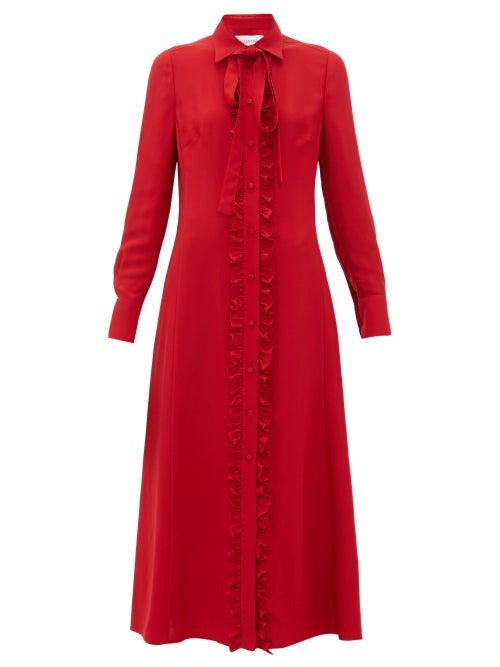 Matchesfashion.com Valentino - Ruffled Crepe Midi Dress - Womens - Red