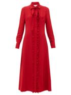 Matchesfashion.com Valentino - Ruffled Crepe Midi Dress - Womens - Red