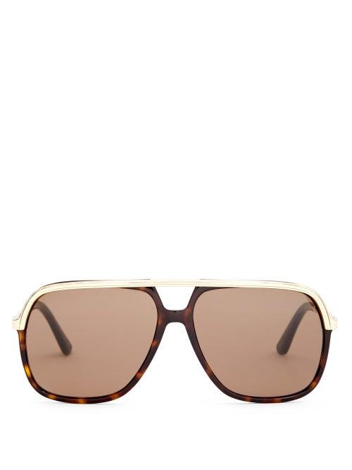 Mens Eyewear Gucci - Aviator Acetate And Metal Sunglasses - Mens - Gold