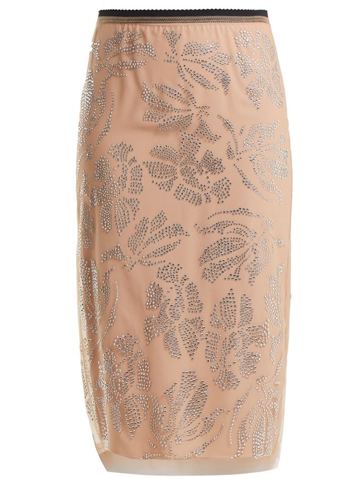 No. 21 Floral Crystal-embellished Tulle Pencil Skirt
