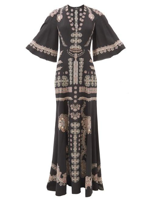 Etro - V-neck Floral-print Silk-crepe Gown - Womens - Black Multi
