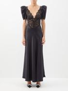 Rodarte - Puff-sleeve Lace-bodice Silk-satin Dress - Womens - Black