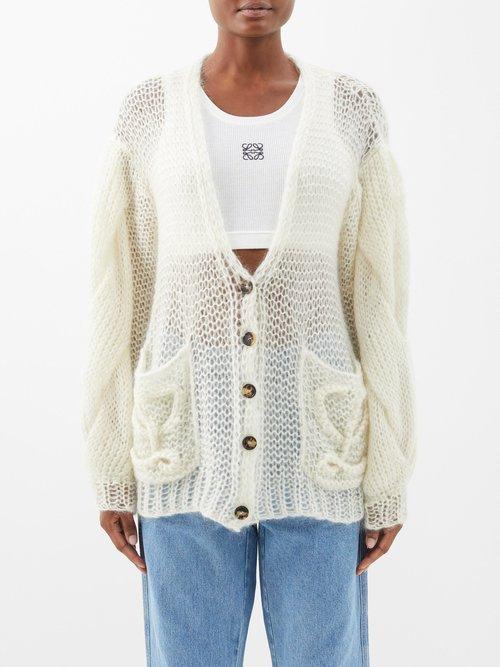 Loewe - Anagram-appliqu Mohair-blend Cardigan - Womens - Ecru