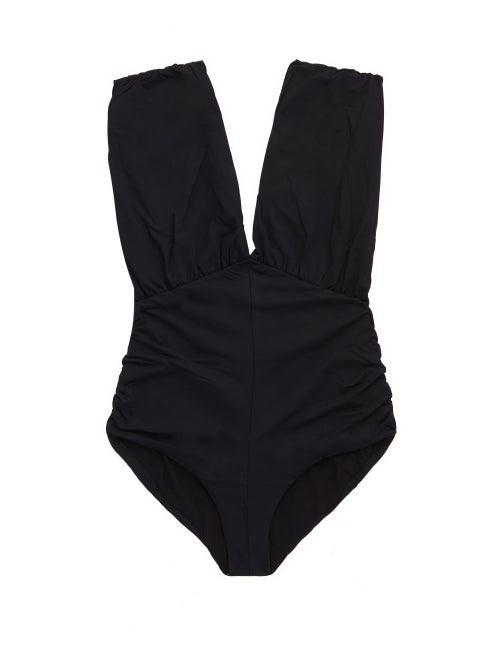 Matchesfashion.com Marysia - Monterey Plunge-neckline Ruched Swimsuit - Womens - Black