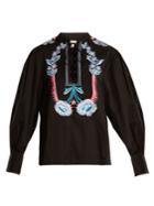 Temperley London Peacock Embroidered Cotton Top