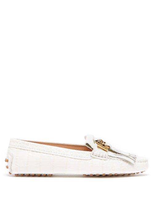 Matchesfashion.com Tod's - Gommino Crocodile Effect Leather Loafers - Womens - White