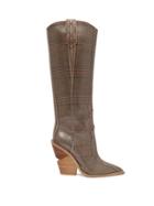 Matchesfashion.com Fendi - Coated Prince Of Wales Check Knee High Boots - Womens - Grey