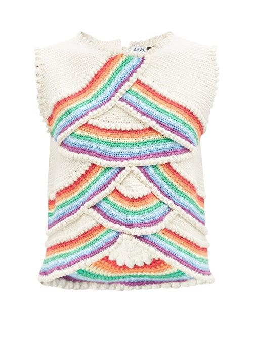 Loewe Paula's Ibiza - Layered Rainbow-crochet Top - Womens - Cream Multi