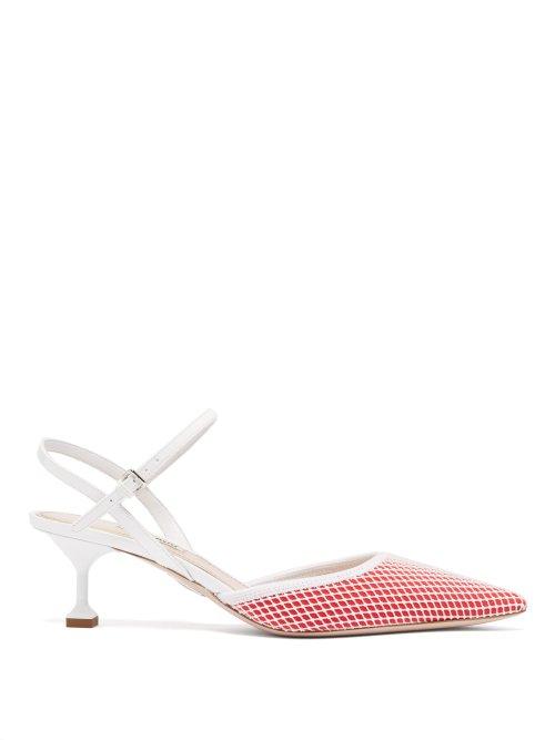 Matchesfashion.com Miu Miu - Mesh Patent Leather Slingback Kitten Heels - Womens - Red White