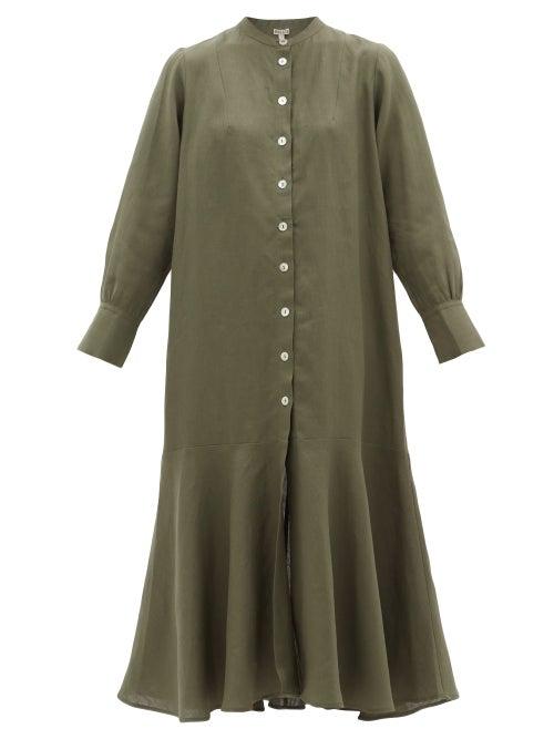 Ladies Beachwear Belize - Layla Buttoned Linen Midi Shirt Dress - Womens - Khaki