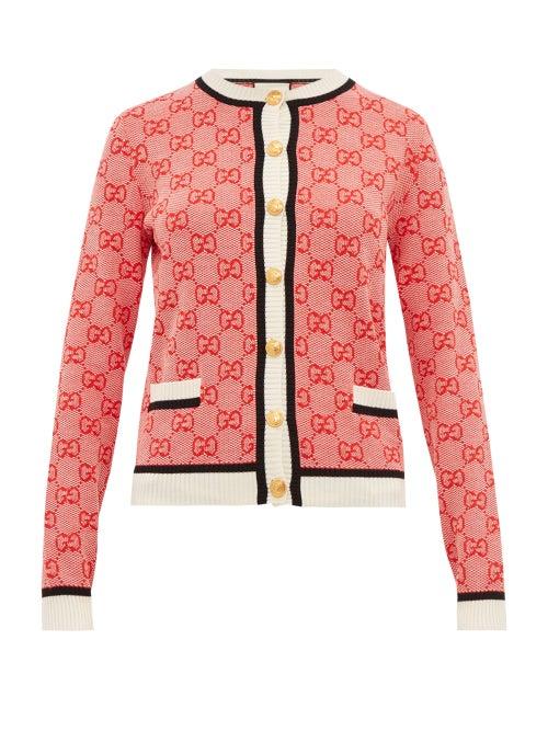 Matchesfashion.com Gucci - Gg Logo Jacquard Wool Blend Cardigan - Womens - Red Multi