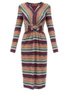 Matchesfashion.com Missoni - Glitter-chevron Twisted-waist Wool-blend Dress - Womens - Burgundy Multi