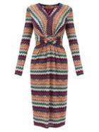 Matchesfashion.com Missoni - Glitter-chevron Twisted-waist Wool-blend Dress - Womens - Burgundy Multi