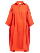 Matchesfashion.com Rhode - Leo Cotton Pliss Midi Dress - Womens - Red