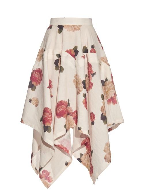 A.w.a.k.e. Flora-print Handkerchief-hem Skirt