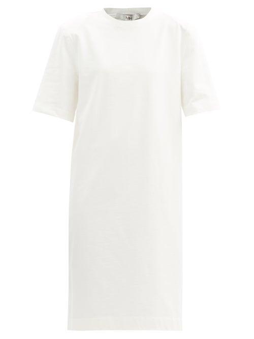 Matchesfashion.com Tibi - Shoulder-padded Cotton-jersey Shift Dress - Womens - White