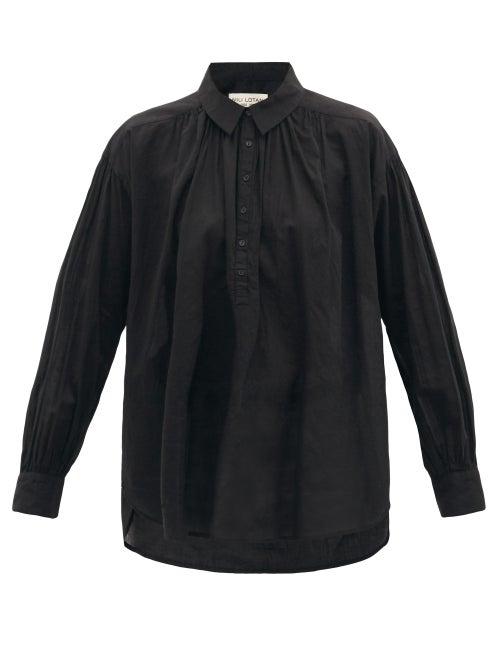 Matchesfashion.com Nili Lotan - Miles Gathered Cotton-voile Shirt - Womens - Black