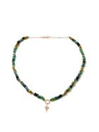 Matchesfashion.com Diane Kordas - Shield Diamond & 14kt Rose-gold Beaded Necklace - Womens - Green Multi