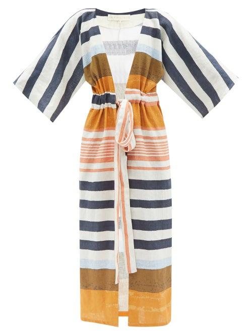 Cala De La Cruz - Pepa Striped Linen-broadcloth Kaftan - Womens - Multi
