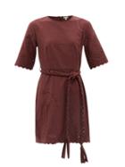 Belize - Genesis Belted Broderie-anglaise Cotton Mini Dress - Womens - Brown
