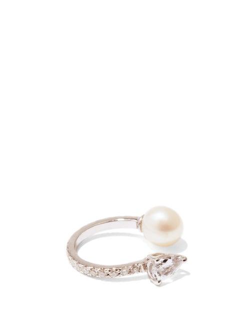 Matchesfashion.com Anissa Kermiche - Diamond, Sapphire, Pearl & 14kt Gold Ear Cuff - Womens - White Gold