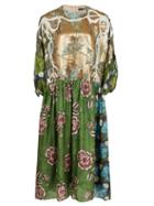 Matchesfashion.com Biyan - Algo Embroidered Floral-print Silk-blend Dress - Womens - Green Multi