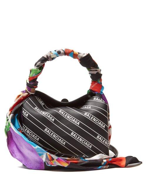 Matchesfashion.com Balenciaga - Flap Scarf Trim Logo Leather Bag - Womens - Black Multi