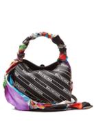 Matchesfashion.com Balenciaga - Flap Scarf Trim Logo Leather Bag - Womens - Black Multi