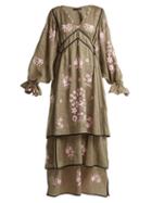 Matchesfashion.com Vita Kin - Spanish Pigeon Embroidered Linen Dress - Womens - Khaki Multi