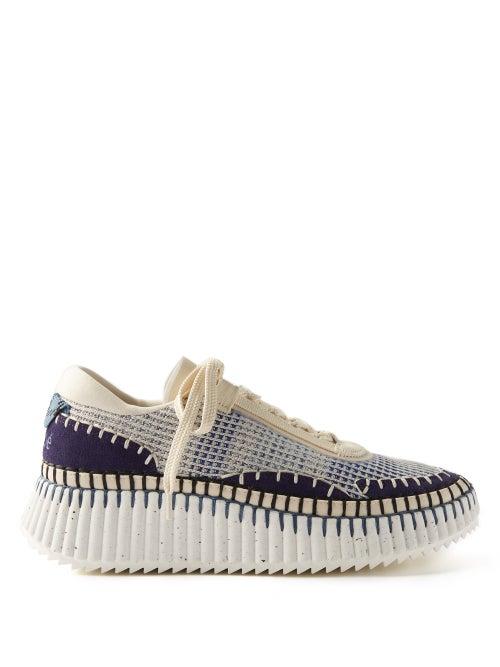 Chlo - Nama Blanket-stitch Recycled-mesh Trainers - Womens - Blue